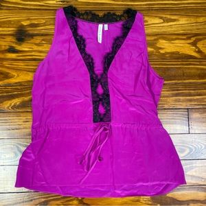Robbi & Nikki Silk Pink Black Lace Trim Tank Camisole Sz S